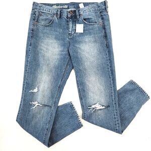 Madewell BoyJean Slim Jeans Womens 26 Mid Rise Distressed‎ Blue Denim NWT